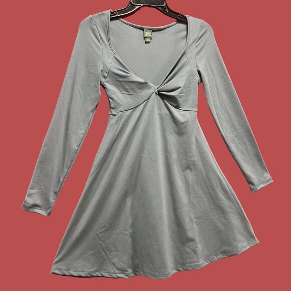 Wild Fable - Women's Long Sleeve Twist - Front Mini Knit Skater Dress - Gray - M - Picture 13 of 14